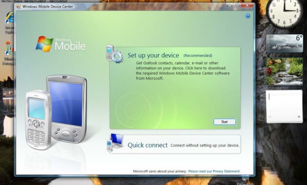 Pastikan memiliki aplikasi bernama Microsoft Windows Mobile Device Center